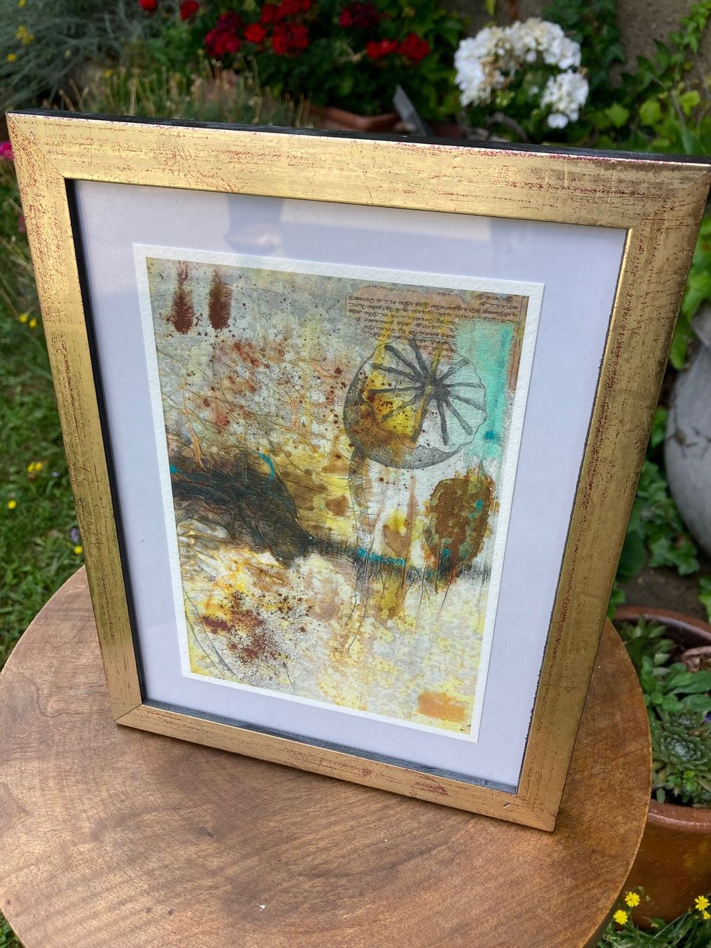 Dipinti: Tableau oeuvre collage pavot texte déco gemälde – Usato da St-Cierges venduto da LeRegain 2