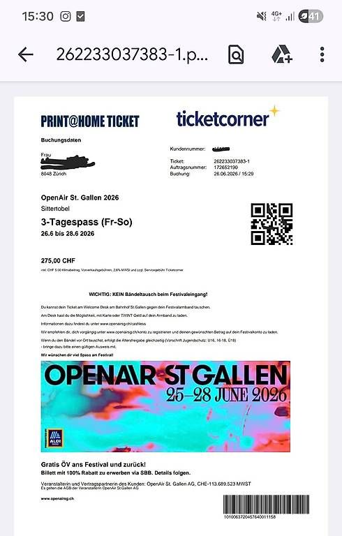 Biglietti: 2-Tagespass OASG 26 zu vergeben – Usato da Zürich venduto da Joie888