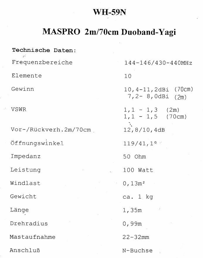 Radiocomunicazione: Maspro 2 m 70 cm Yagi WH-59 – Usato da Steinhausen venduto da Romust 2