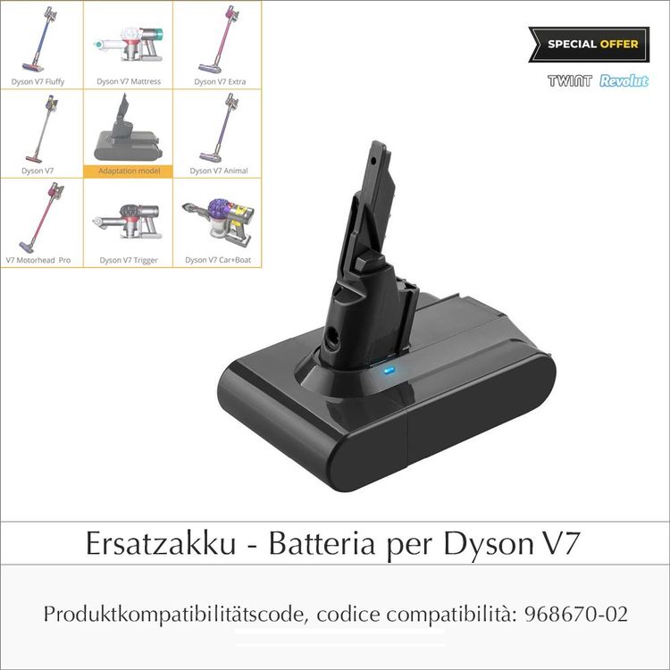 LabTEC V7 Batteria Per Scopa Aspirapolvere, 21,6 V, 4600 MAh, Al Litio, Di Ricambio Per Dyson V7