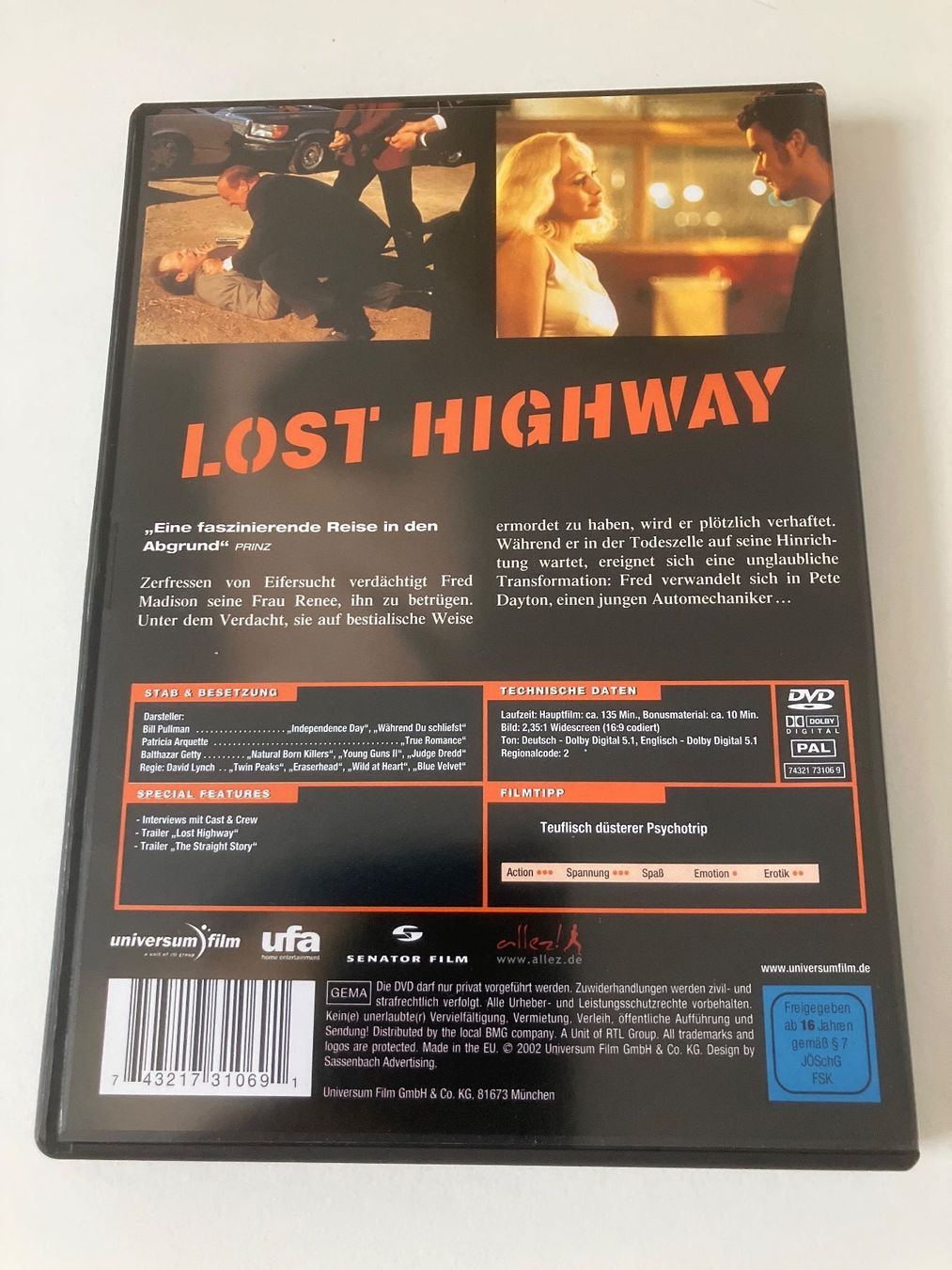 Tutti i DVDs: Lost Highway (DVD) David Lynch, Pullman, Arquette – Usato da Arbon venduto da HelFer01 1