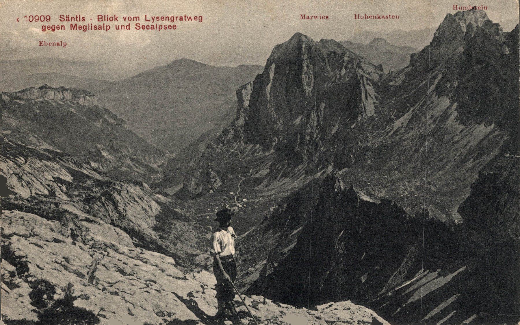 Cartoline postali: Säntis - Blick vom Lysengratweg gegen Meglisalp – Usato da Bronschhofen venduto da Astore