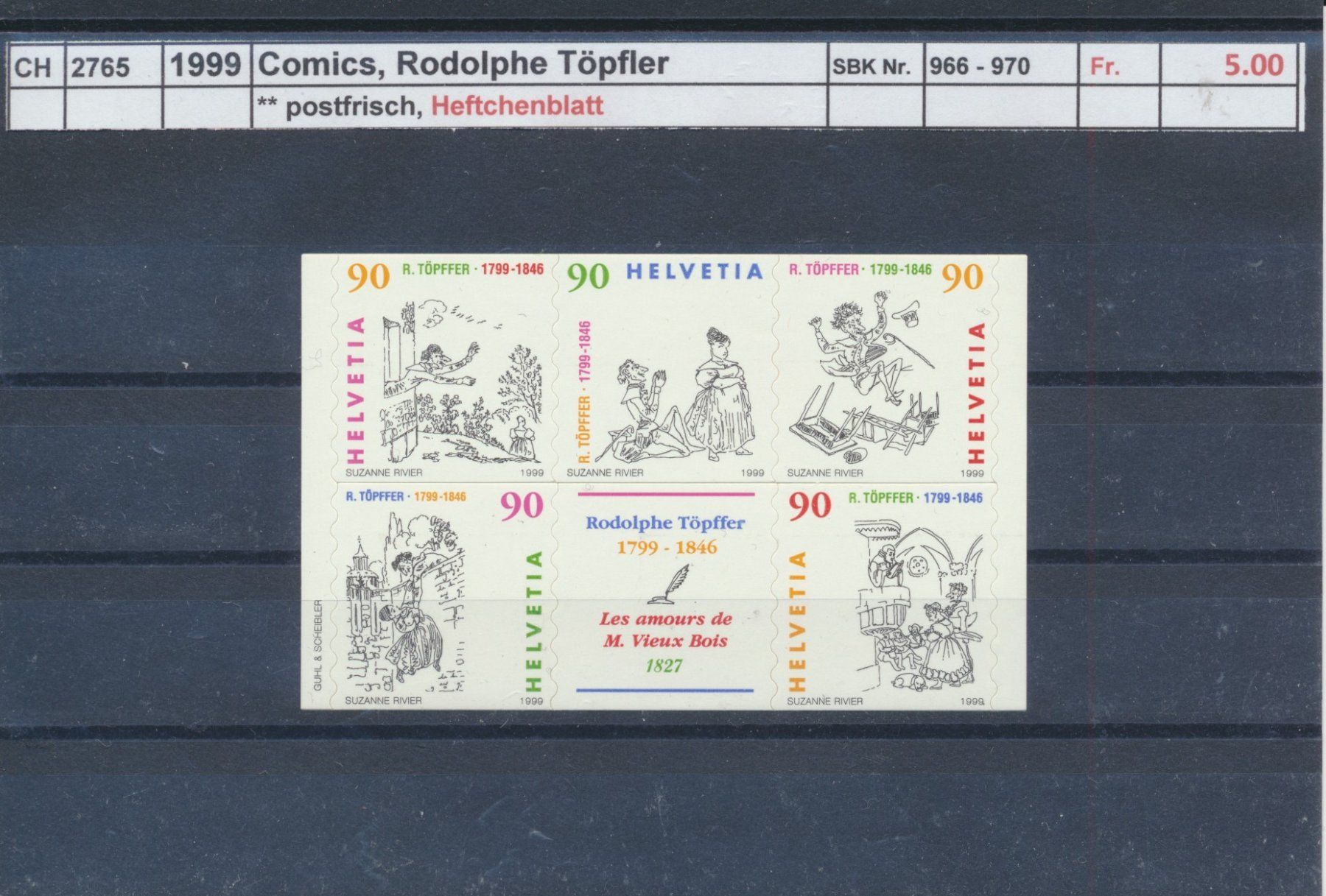 Tutti i francobolli: 1999 "Comics, Rodolphe Töpfer"- Heftchenblatt, ** postfrisch – Nuovo (secondo la descrizione) da Winterthur venduto da Zupogeru