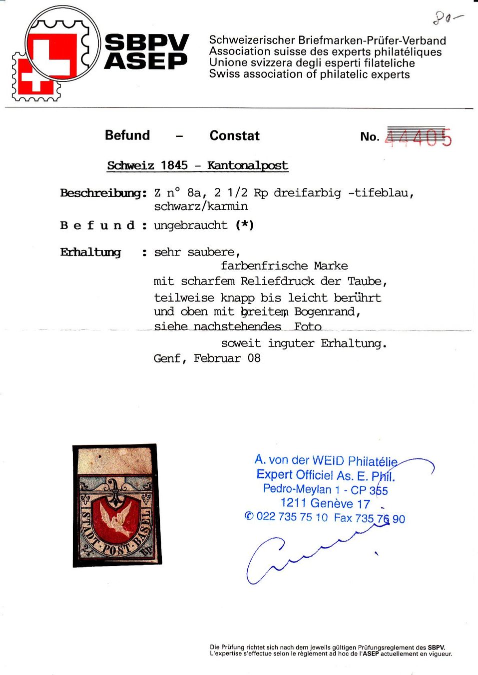 Tutti i francobolli: BASLER TAUBE mit BREITEM BOGENRAND, Kat. 28'000.- +++ – Usato da St. Gallen venduto da MuellerFamilyOffice 1