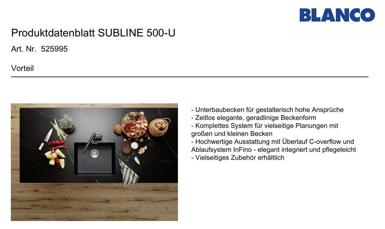 Blanco Lavabi & lavandini: 091 Blanco Spülbecken SUBLINE 500-U – Nuovo e nell'imballaggio originale da Derendingen venduto da Meisterstuecke 2