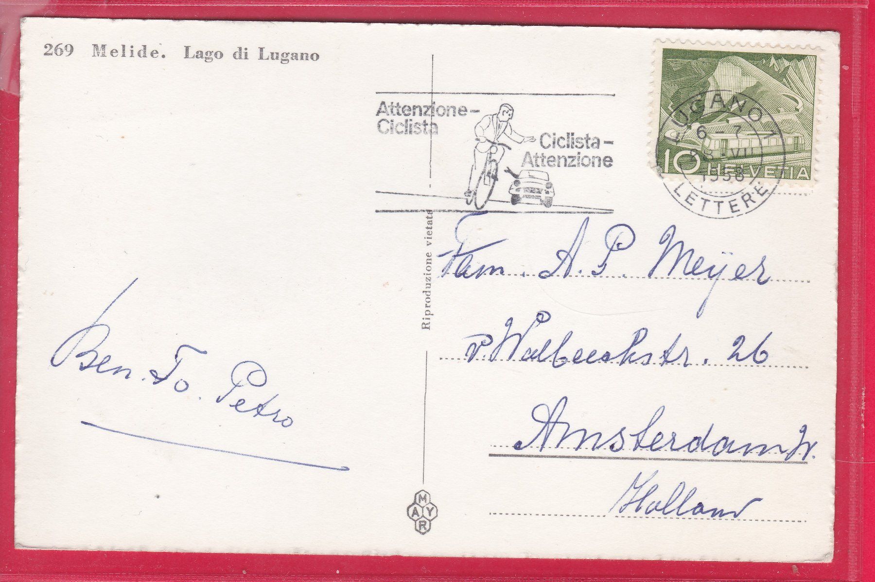 Ansichtskarten: MELIDE, LAGO DI LUGANO, 28.7.1958 – Gebraucht aus Oberrieden von Gebirgsstelze 1