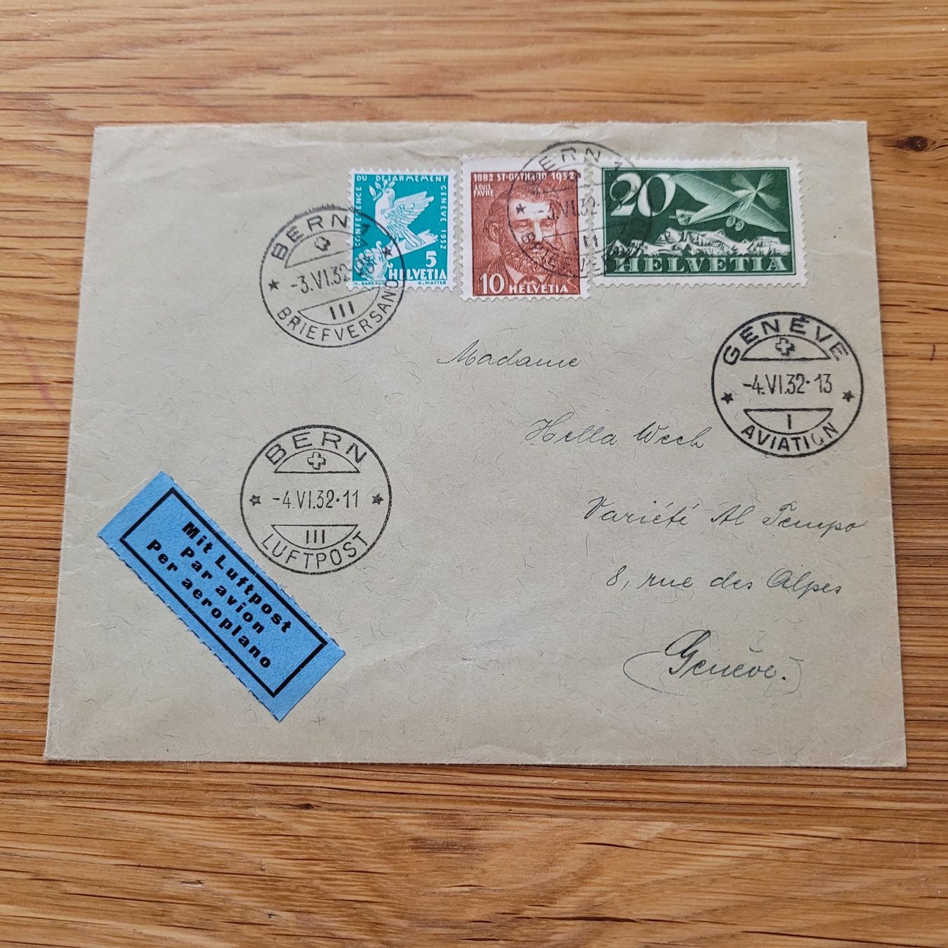 Tous les timbres: Luftpost Brief 1932 Genève Bern – D'occasion à Biel/Bienne par Destockweb