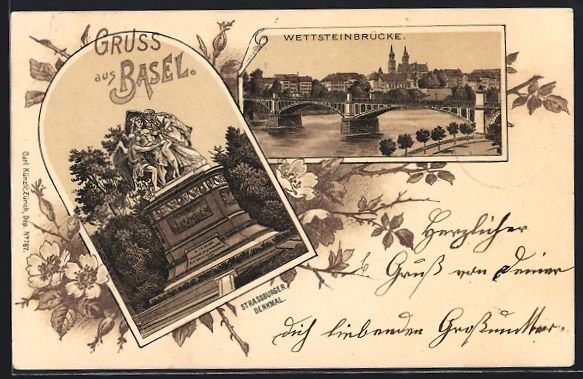 Ansichtskarten: Litho Basel, Wettsteinbrücke, Strassbur – Gebraucht aus Berlin von bartko-reher