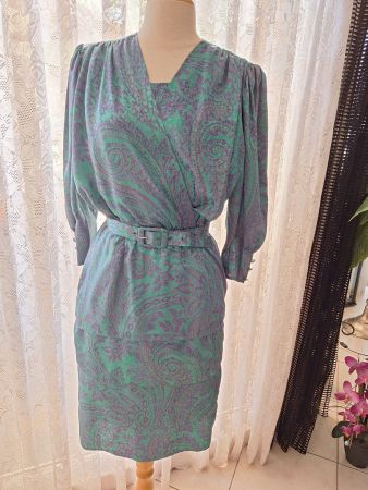 Robe vert foncé, motifs cachemire Vintage 36-38