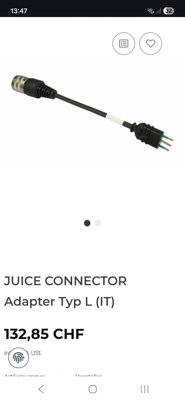 Juice Batterie-Ladegeräte: juice connector Adapter Typ L (IT) – Gebraucht aus Oberburg von uwy_l28k