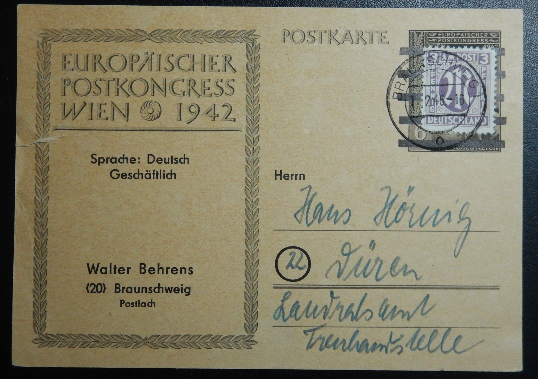 Tutti i francobolli: Deutschland Karte von 1946 – Usato da Zürich venduto da Muehlekauf