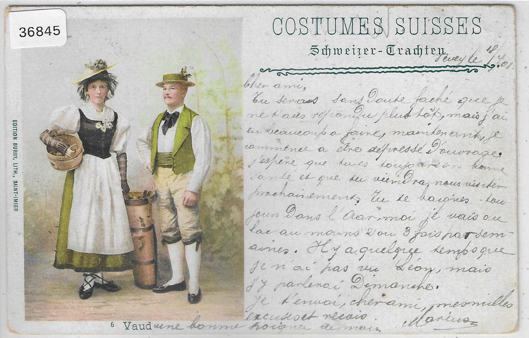 Ansichtskarten: Costumes Suisses - Vaud - Litho - Schweizer Trachten – Gebraucht aus Ettingen von Kartenplanet