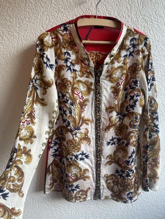 Chemisier Sienna motif baroque rouge blanc taille 36