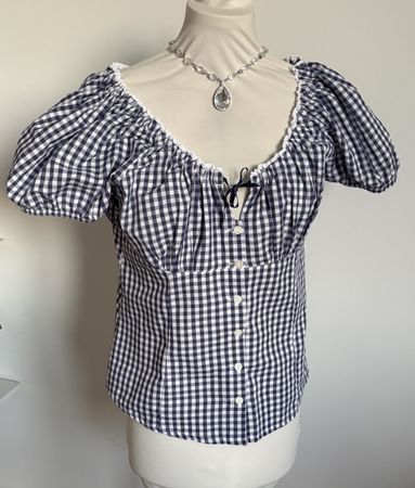 WALDSCHÜTZ Trachtenbluse Dirndlbluse Blau Weiss Karo 38 М