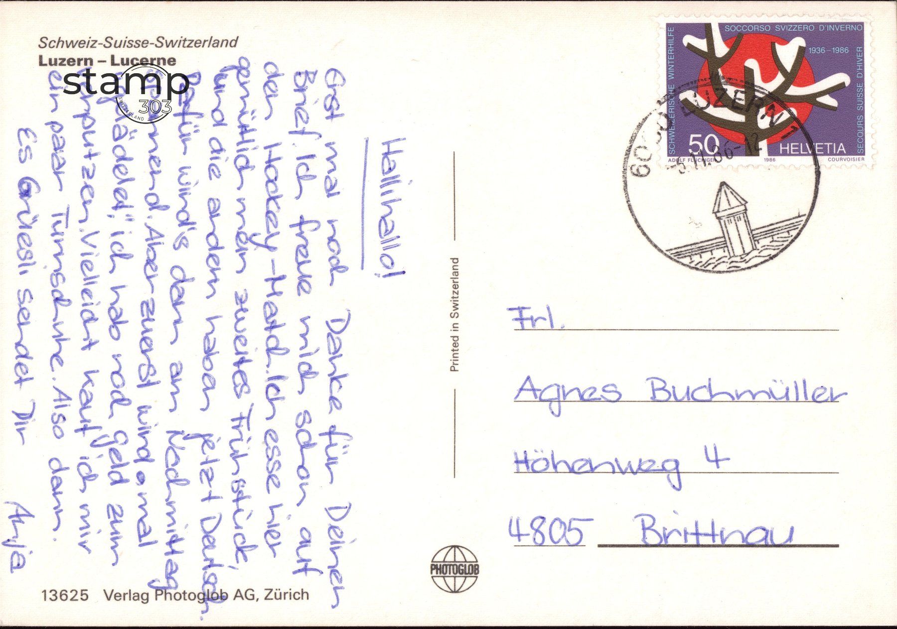 Cartoline postali: 1986 AK Luzern – Usato da Eggersriet venduto da stamp303 1
