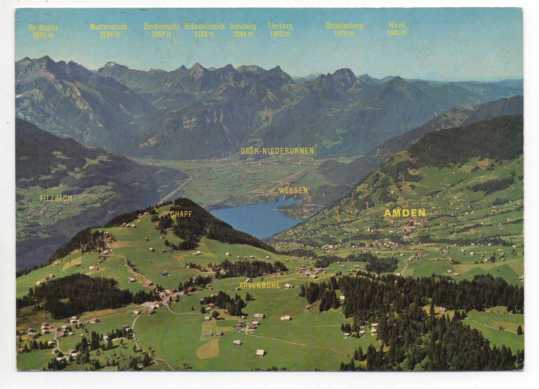 Cartoline postali: AMDEN Flugaufnahme, Blick auf Walensee – Usato da Jona venduto da philajona