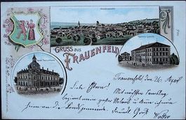 LITHO Gruss aus FRAUENFELD Wappen Gesamtansicht Post Schule