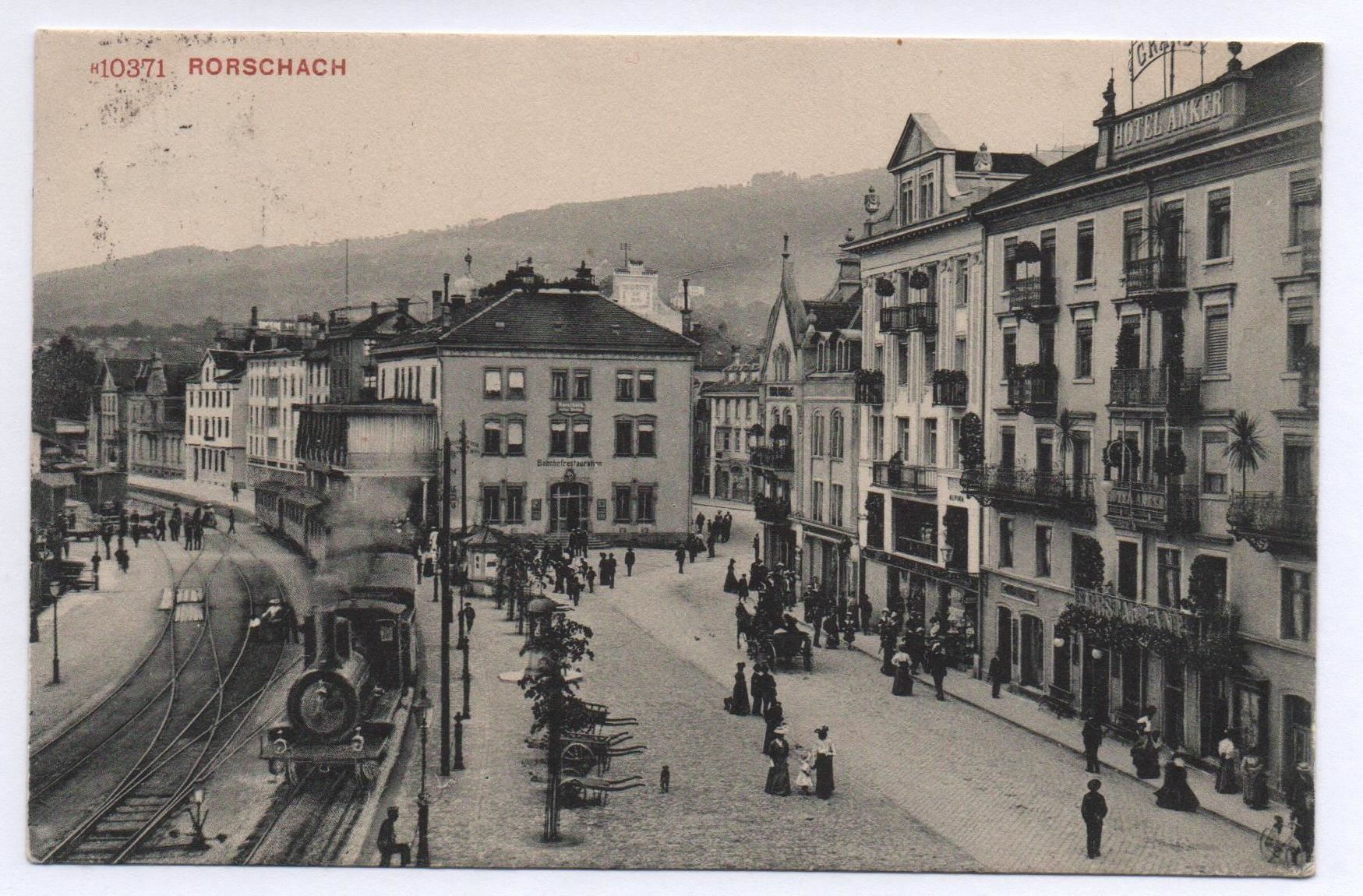 Cartoline postali: RORSCHACH Bahnhof mit Bahn, Dampflok – Usato da Jona venduto da philajona