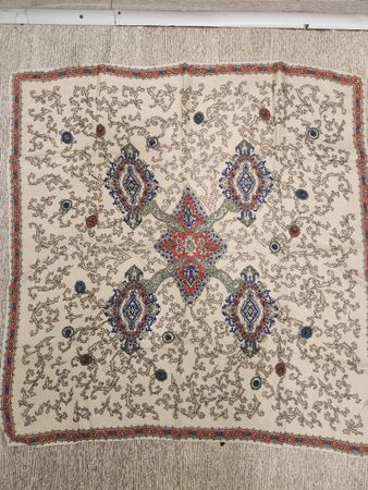 Foulard Carré Imprimé Beige Multicolore Soie 