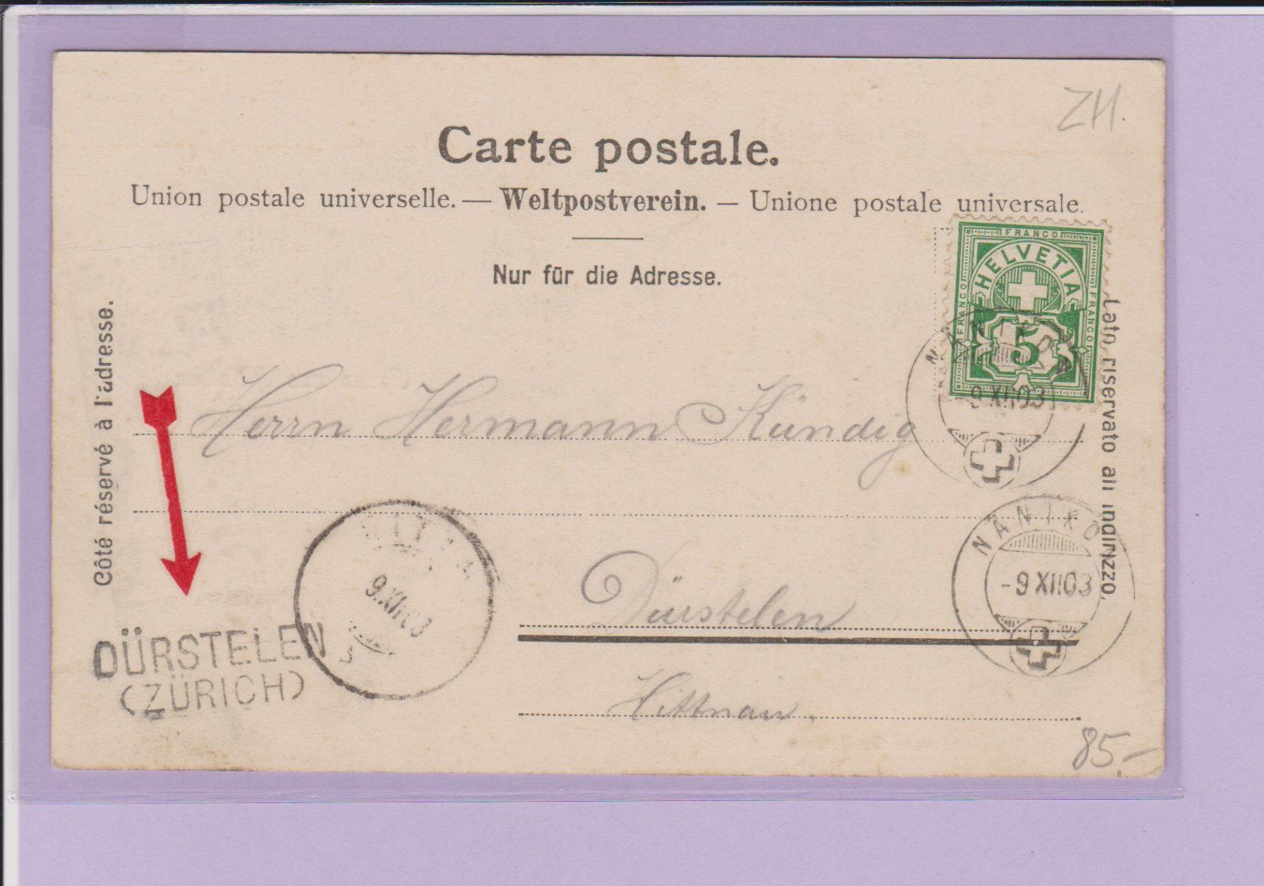 Cartoline postali: Nänikon  -  alte Ansichtskarte mit Stab-Stempel  Dürstelen – Usato da Vitznau venduto da Ropaku 3