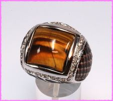 Wow, grosser Tigerauge Ring mit Zirkonia