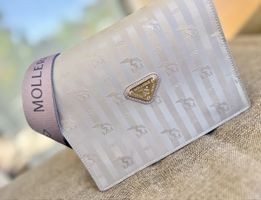 Molléres Tasche Leder Grau Streifen Logo Sommer Gut Erhalten