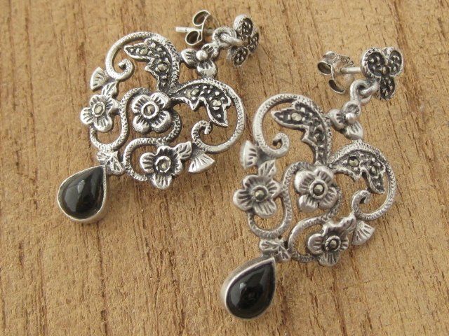 Ohrringe & -stecker: Vintage Ohrhänger Ohrringe Silber 925 + MP Onyx – Gebraucht aus Ermatingen von Decovin
