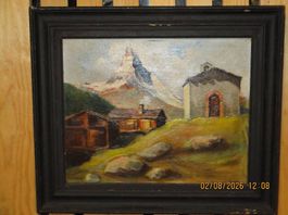 tableau, huile sur toile, village de montage et du servin
