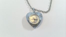 Schöne Herz Anhänger Uhr Grovana m. Kette Damen, Handaufzug