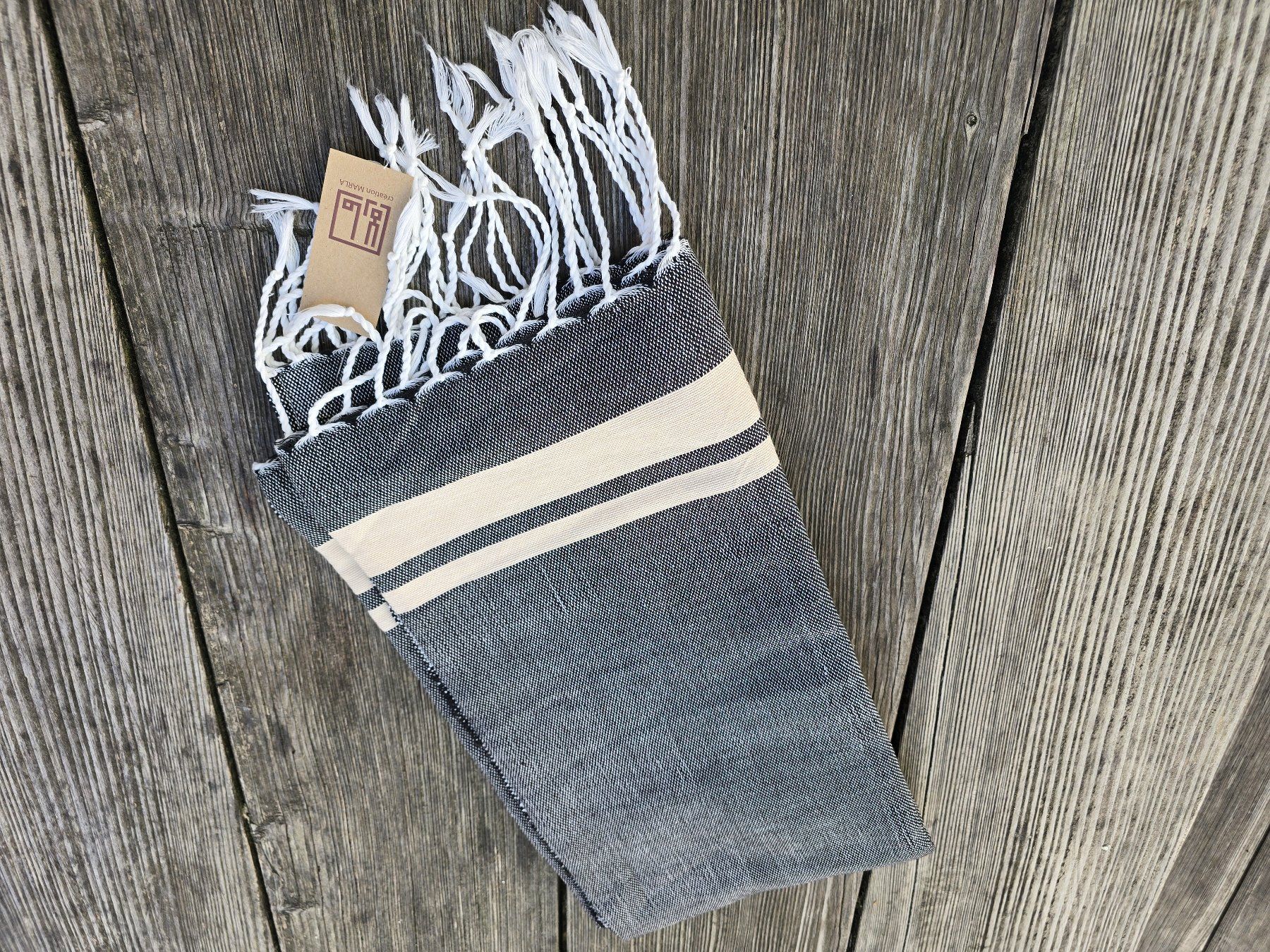 Teli da bagno: Fouta: Hammamtuch charbon/blanc cassé-ANGEBOT – Nuovo (secondo la descrizione) da Romanshorn venduto da Rachacha 1