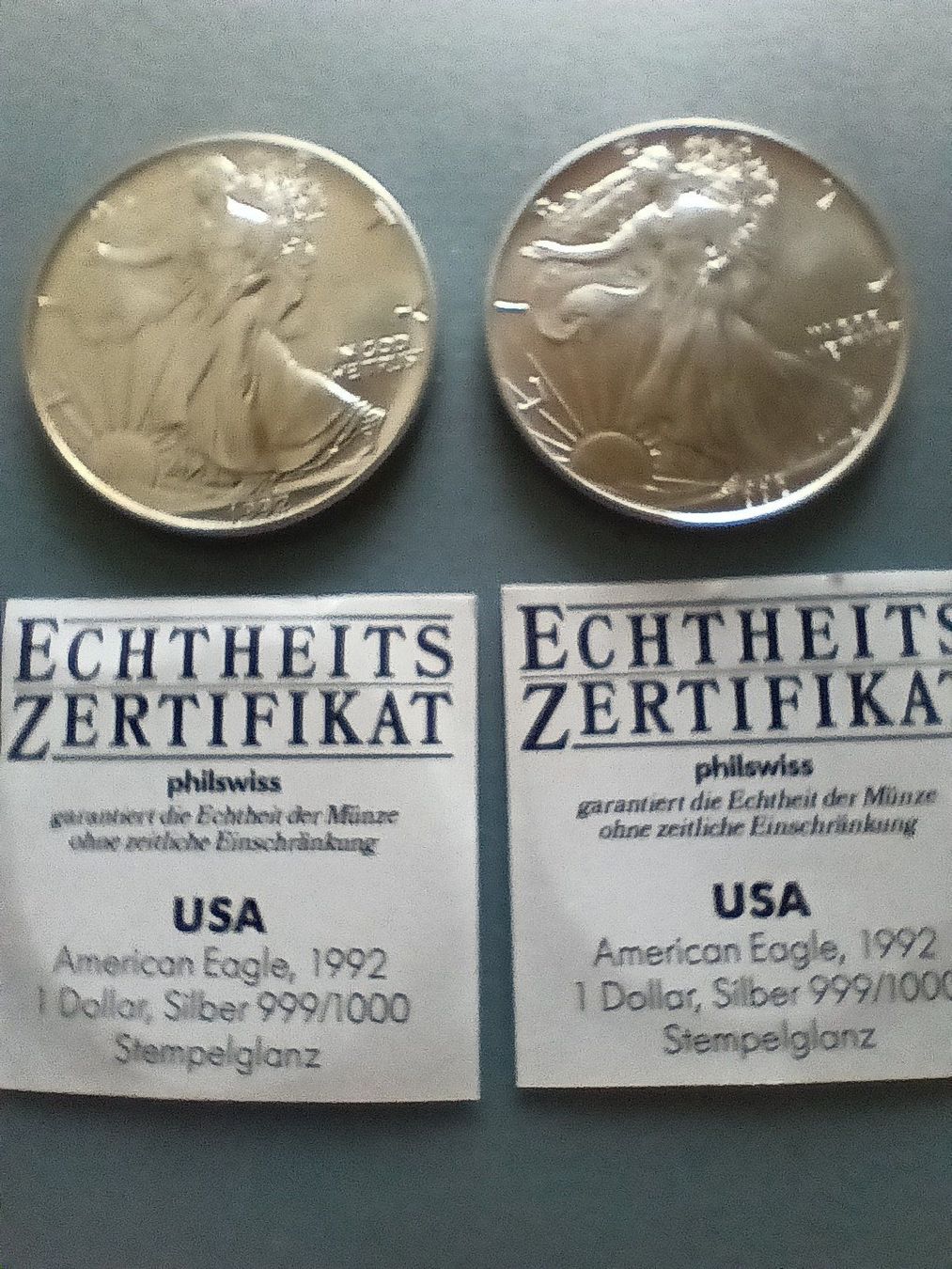 Tutti le monete: American Eagle 1992, 1 Dollar Silber 999, Stempelglanz – Nuovo (secondo la descrizione) da Horw venduto da sorropong
