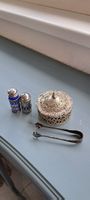 Versilbertes Konfekt-Set, Antik Zuckerzange,