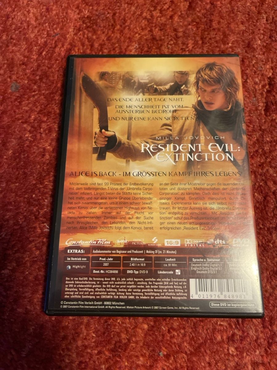 Tutti i DVDs: Resident Evil: Extinction DVD - Top Zustand! Action! – Usato da Unterkulm venduto da AnoliOccasion 2