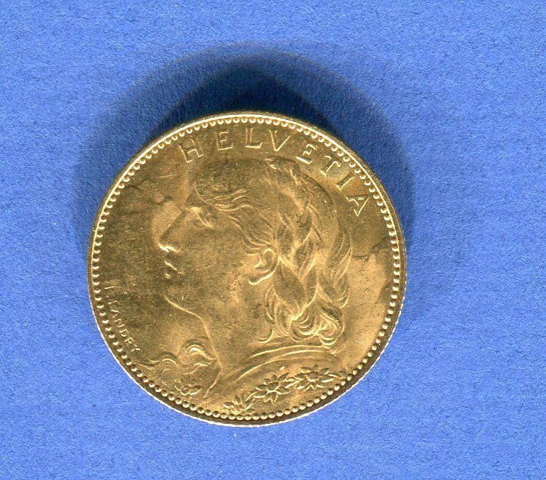 Tutti le monete: (1222) Vreneli 1915, 10 Fr. Super Stgl – Usato da Rüthi (Rheintal) venduto da erdnuessli1 1
