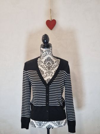 Damen Strickjacke Uta Raasch schwarz grau gestreift 36