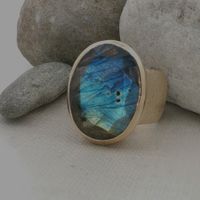 Unikate Silber Ring 925 mit Labradorit Grösse 54