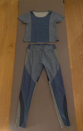 Blau-grauer Oysho Fitness & Yoga Zweiteiler