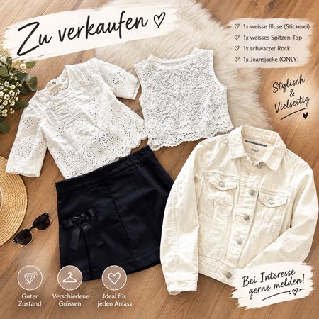 Damen Set Jeansjacke Top Rock Gr S Pieces Only