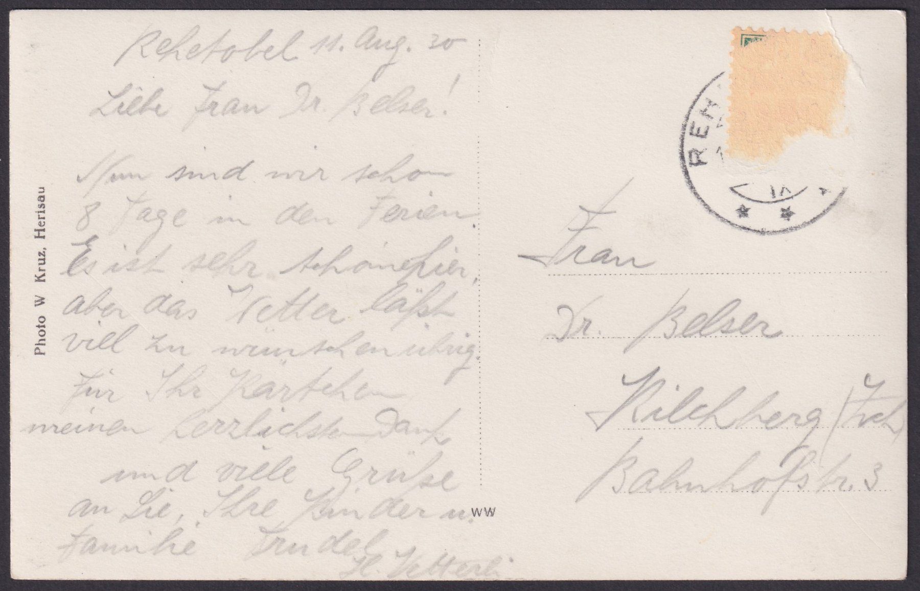 Cartoline postali: REHETOBEL AR alte Ansichtskarte, Dorfansicht von 1920 – Usato da Ebikon venduto da SilvioFreund 1