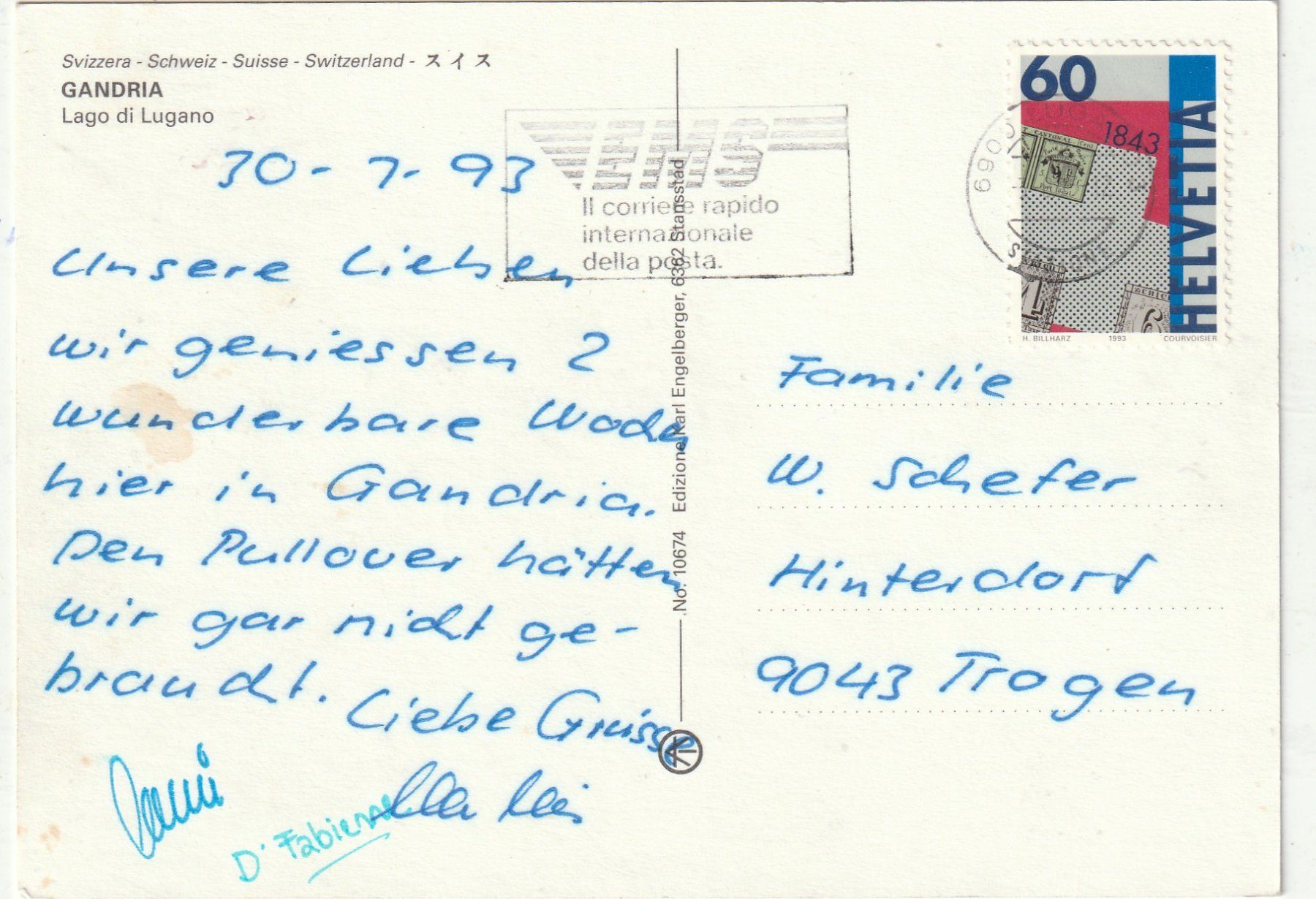 Ansichtskarten: Gandria um 1993 – Gebraucht aus Lumbrein von made02 1