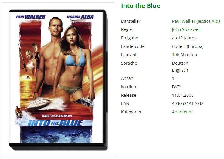 Tutti i DVDs: Into the Blue (DVD) – Usato da Buchrain venduto da Sssschaller