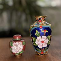 Vintage Asian Cloisonné Vase and Jar Set. Excellent!
