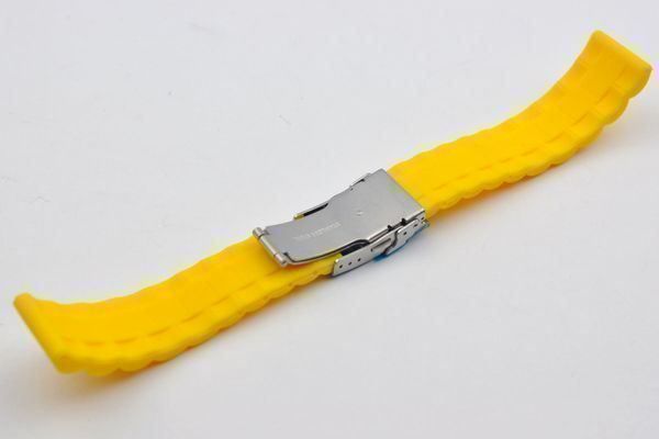 Bracciali & Braccialetti: Uhrenband Silikon Stahlband Design gelb – Nuovo e nell'imballaggio originale da Wittenbach venduto da uhrenzubehoer24 1