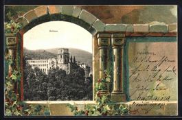 Grusskarten-AK Heidelberg, Schloss mit U