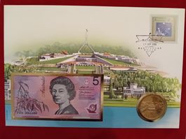 Banknotenbrief mit Muenze Australia