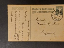 Postkarte 1919, Lausanne nach Locarno