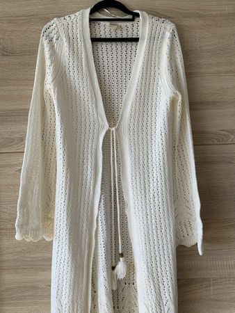Cardigan long blanc tricot