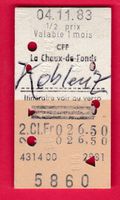 KARTON BILLETT, LA CHAUX-DE-FONDS - KOBLENZ, 2.KLASSE,RETOUR