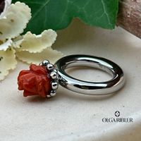 Edelstahlring mit Koralle, Gr. 50