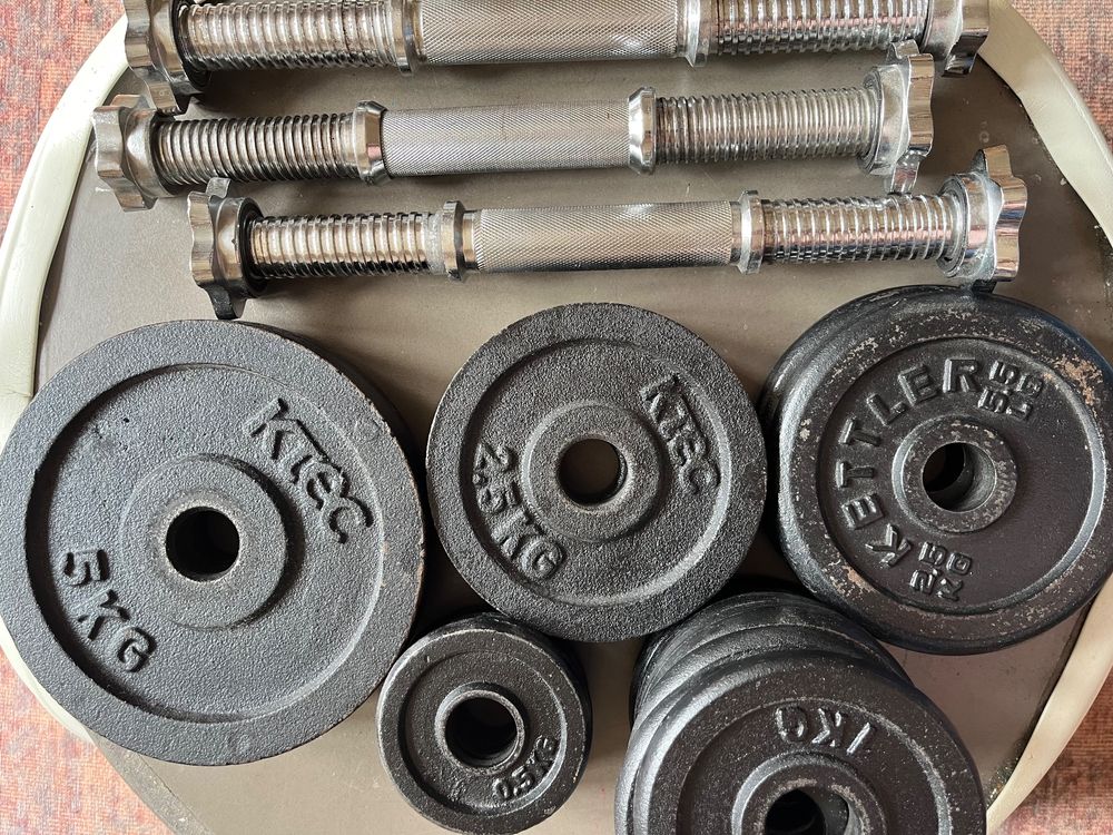 Haltère Hop-Sport Set d'Haltères en Fonte 69 kg avec Barre longue et